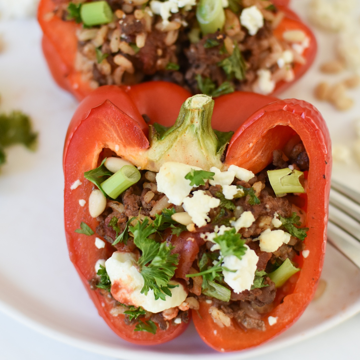 MEDITERRANEAN GROUND BEEF STUFFED PEPPERS