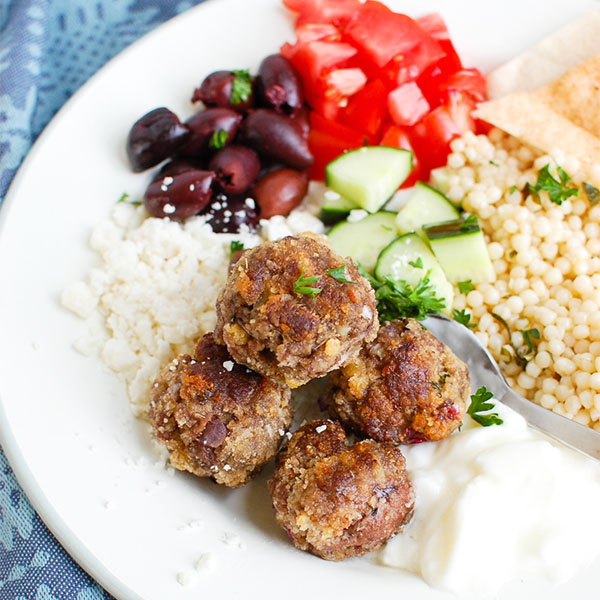 Greek Beef Meatball Rice Bowls